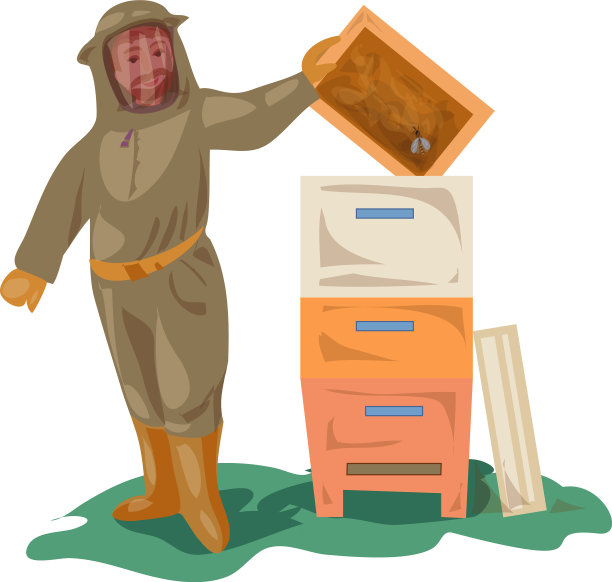 养蜂人在衣物设备取木蜂蜜图片下载