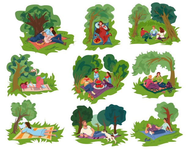 设置不同的人休息在绿色图片下载