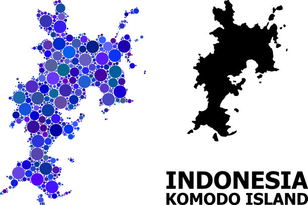 蓝色圆圈马赛克地图科莫多岛图片下载