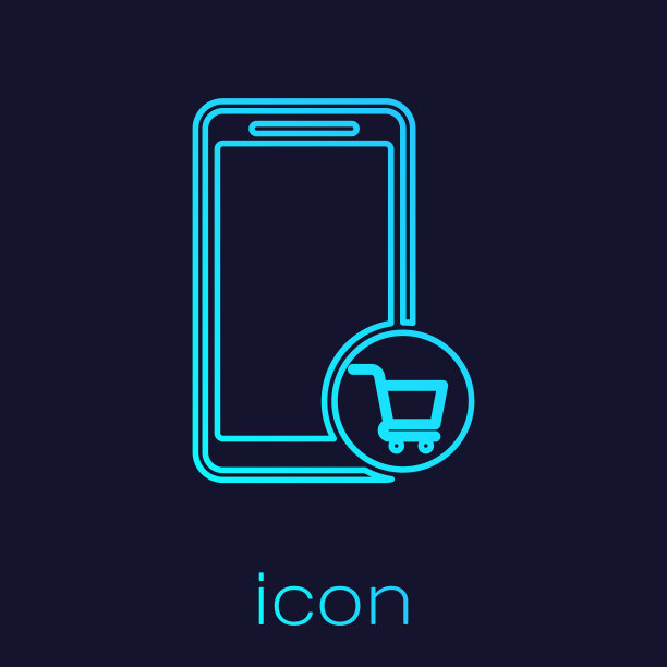 绿松石手机和购物车线图标图片下载