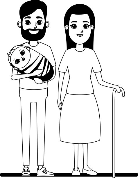 家庭头像卡通人物肖像在黑色图片下载