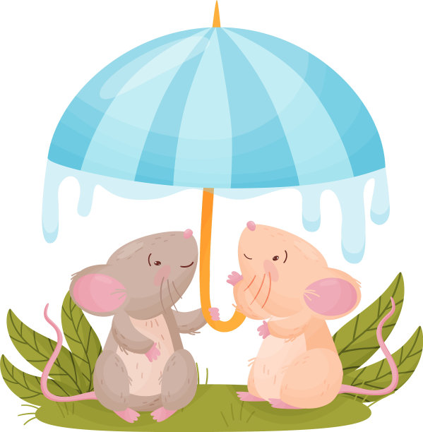 一对可爱的小老鼠躲在雨下图片下载