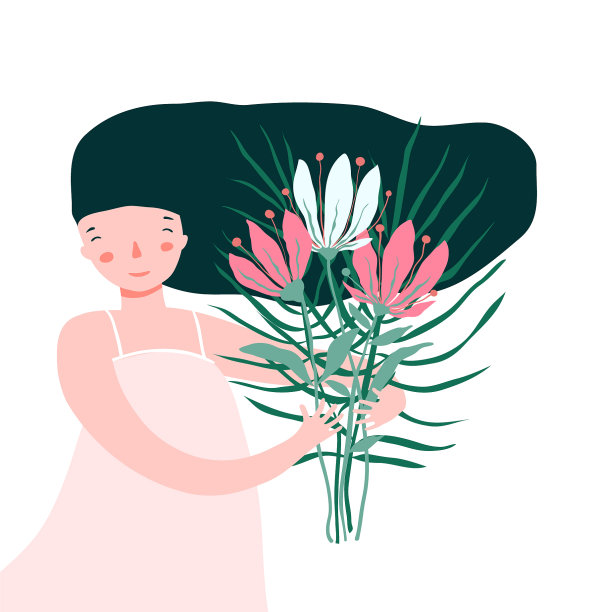 可爱的女孩拿着一束花图片下载