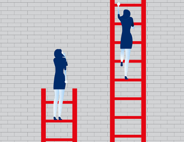 商业人士看着领导人爬上梯子图片下载