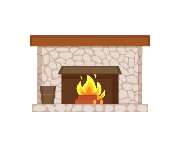 壁炉的家庭室内项目孤立的图标图片下载