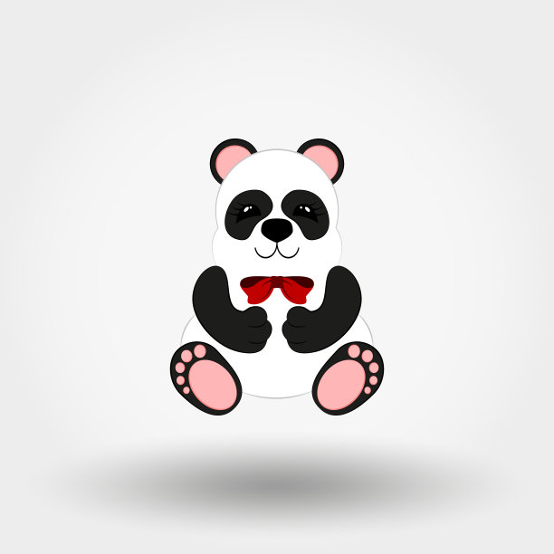 熊猫宝宝的红色蝴蝶结是平的图片下载