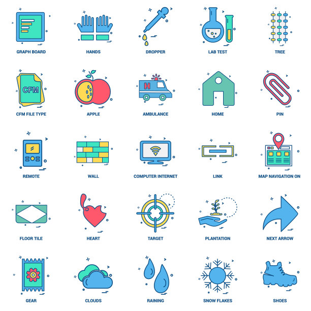 25个企业概念混合平面颜色图标集图片下载