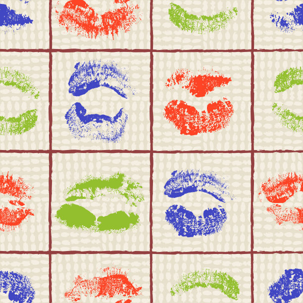 彩色的口红印排列在格子上图片下载