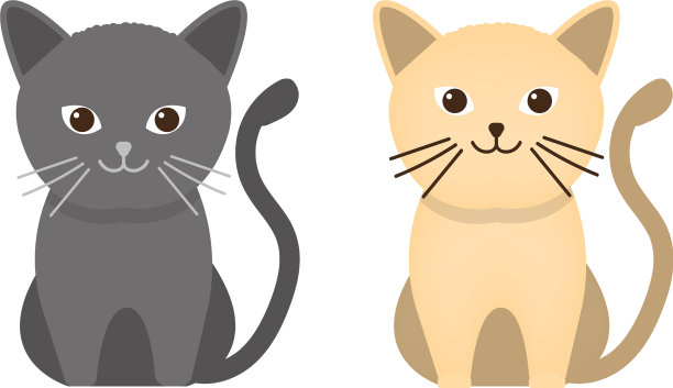 两只可爱的猫在平坦的风格快乐的宠物图片下载