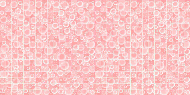 粉红色的浴室瓷砖墙上飘着肥皂泡图片下载