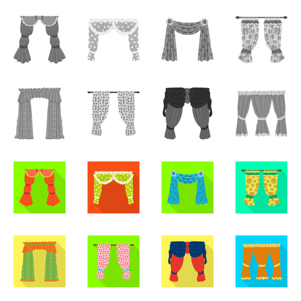 孤立的对象窗帘和窗帘符号集图片下载