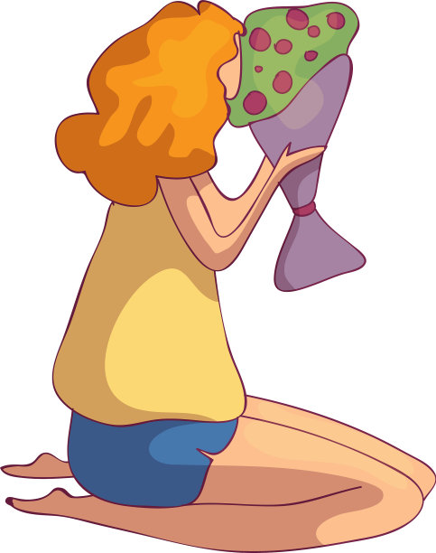 红发女孩拿着一束花图片下载