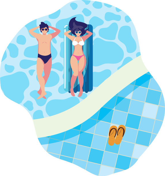 一对年轻夫妇把浮在水中的床垫图片下载