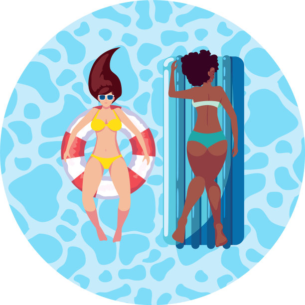 混血女孩穿着泳装和救生员图片下载