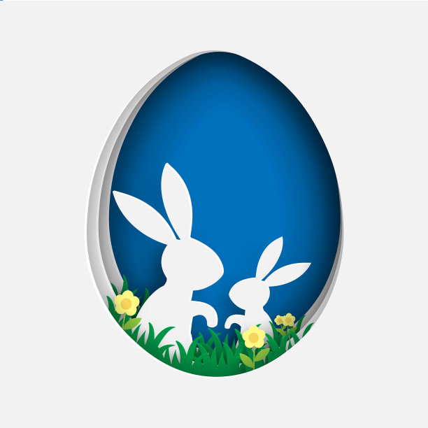 剪纸风格的复活节快乐与两个兔子图片下载