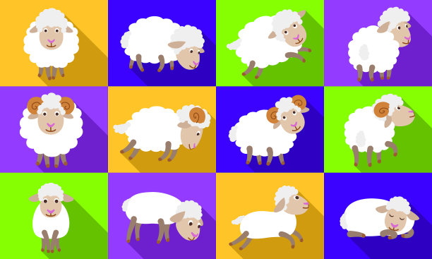 绵羊图标设置扁平风格图片下载