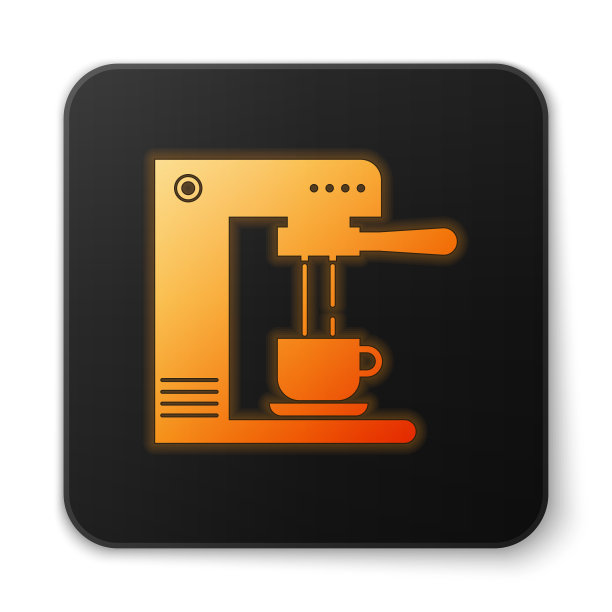 橙色发光的咖啡机和咖啡杯图标图片下载