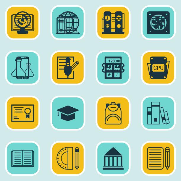 一套16个教育图标包括学院图片下载