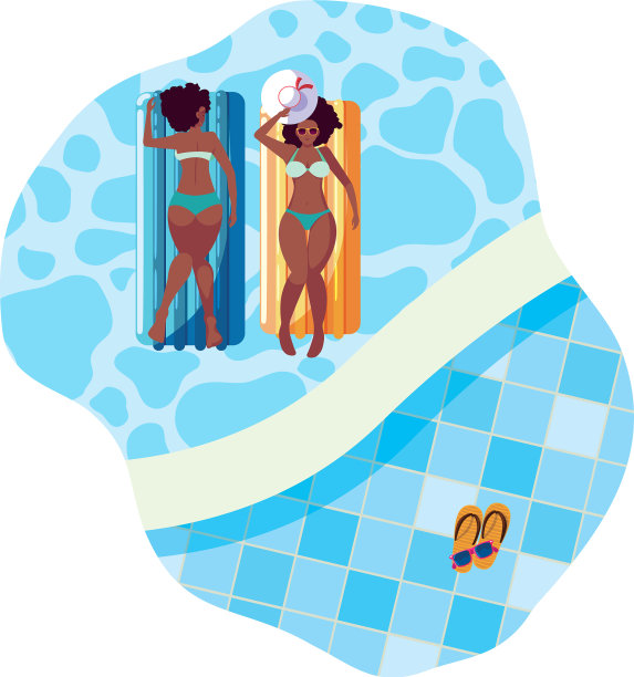 漂亮的非洲发型女孩和浮在水中的床垫图片下载