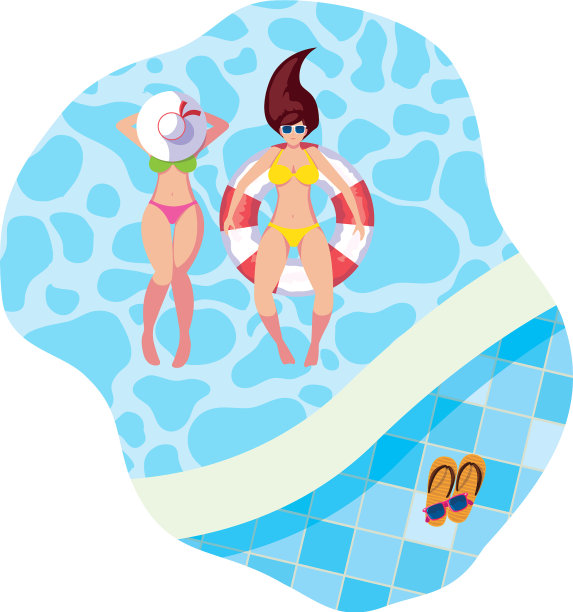 穿着泳衣的女孩和救生员漂浮在游泳池里图片下载