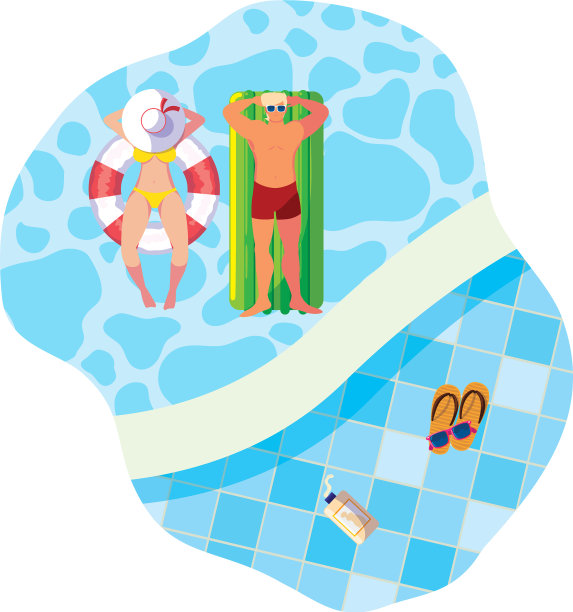 一对年轻夫妇把浮在水中的床垫图片下载