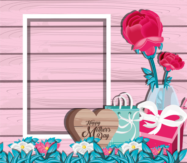 母亲节快乐卡片，花瓶和鲜花图片下载