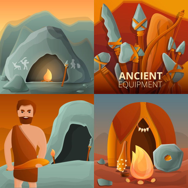 石器时代旗帜设置卡通风格图片下载