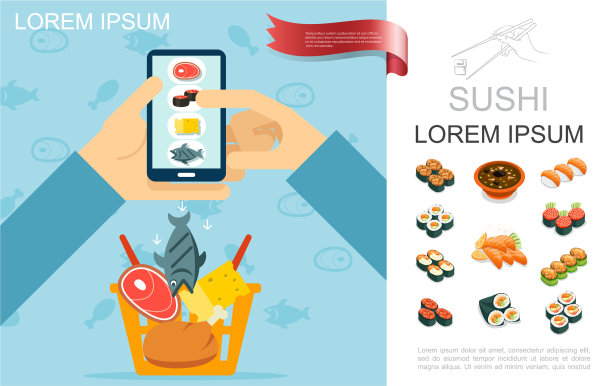 平面食品在线订购概念图片下载