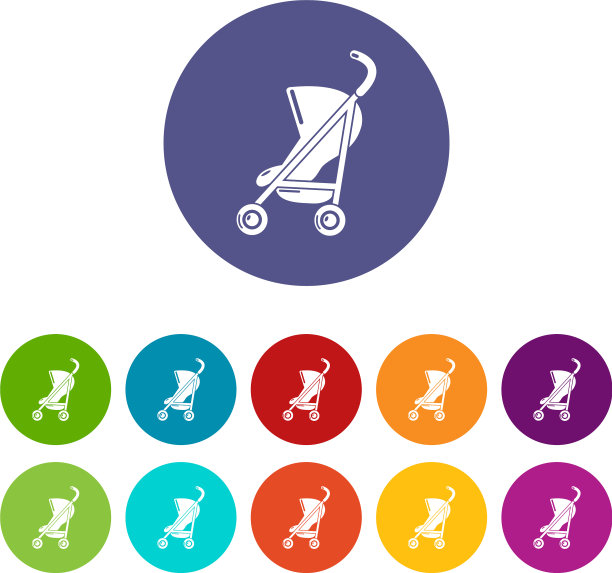婴儿车简单的图标设置颜色图片下载