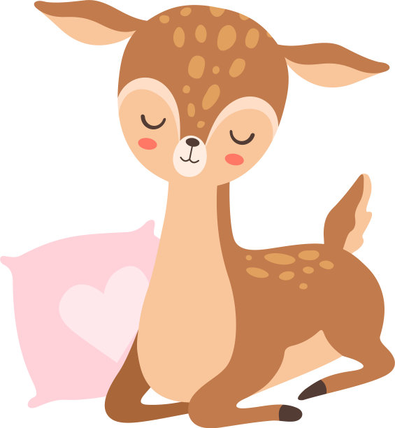 可爱的小鹿抱着粉红色的枕头睡觉，真可爱图片下载