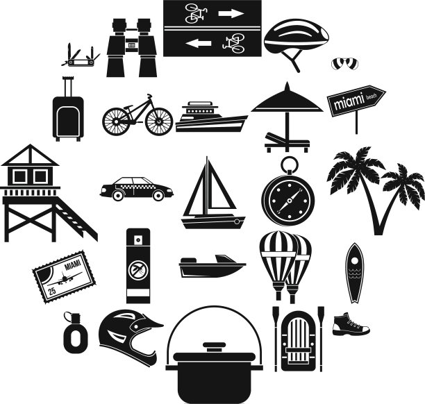 海外度假图标设置简约风格图片下载