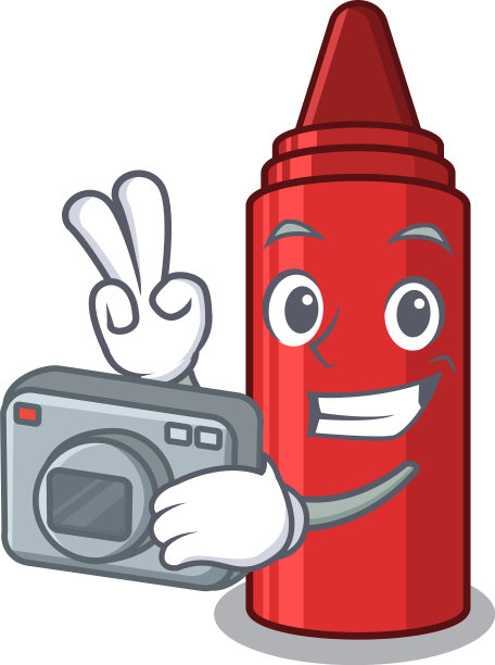 摄影师红色蜡笔在一个卡通袋图片下载