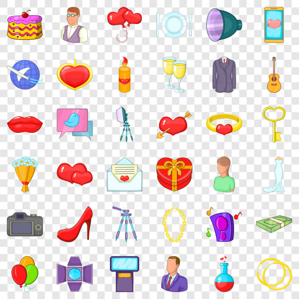 良好的婚礼图标设置卡通风格图片下载