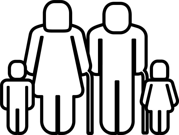 老爷爷奶奶带着孩子的身影剪影图片下载