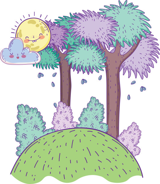 美丽的风景与太阳卡哇伊和树木图片下载