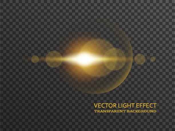 光晕在金色孤立的透明背景。太阳光线，发光的星星，发光效果，矢量插图图片下载