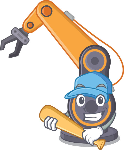 在吉祥物上玩棒球的工业机器人手图片下载