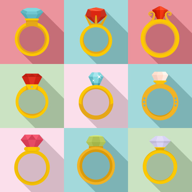 钻石戒指图标设置平风格图片下载