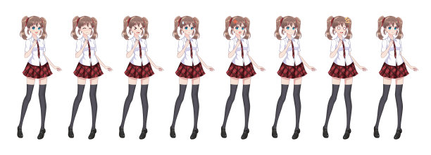 动漫漫画女学生格子红裙领带图案图片下载