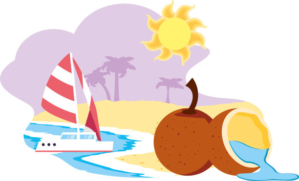 沙滩上的帆船旅行和椰子图片下载