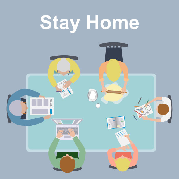 待在家矢量插图与家人在桌子上图片下载