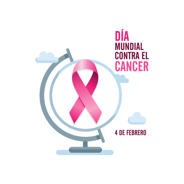 粉色癌症丝带，西班牙文和地球仪图片下载