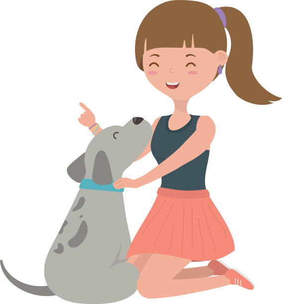 女孩与狗卡通设计图片下载