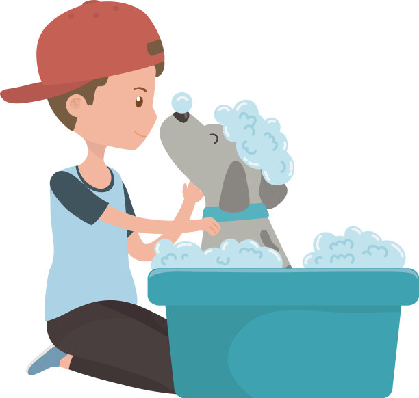 男孩与狗卡通洗澡设计图片下载