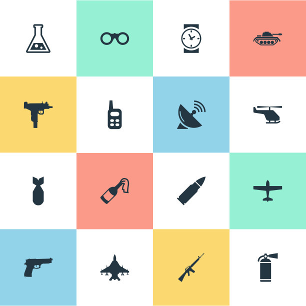 一组16个简单的战斗图标可以找到这样图片下载