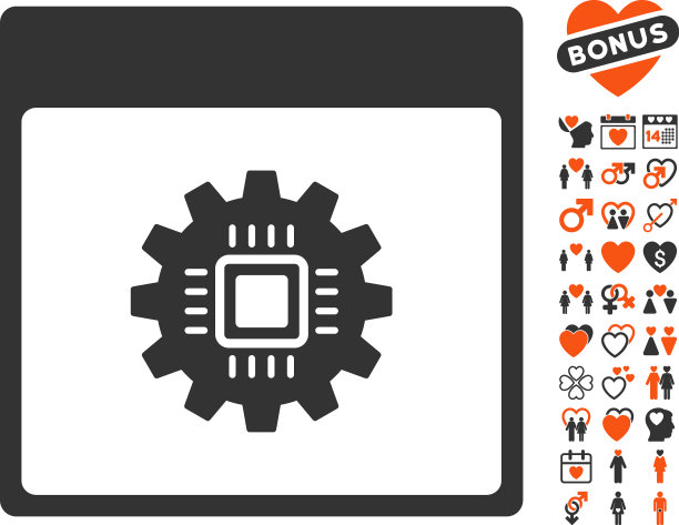 芯片齿轮日历页图标与约会奖金图片下载