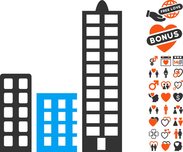 城市图标与情人节奖金图片下载