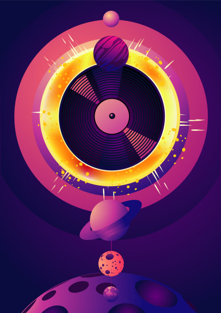 有太空物体的夜派对音乐海报图片下载