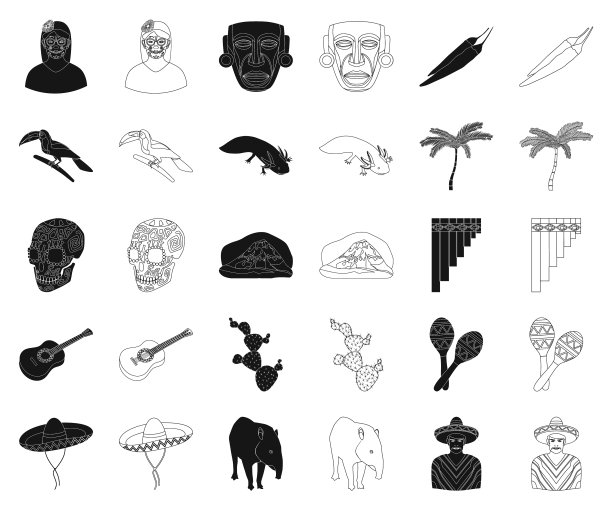 国家墨西哥黑色轮廓图标设置图片下载