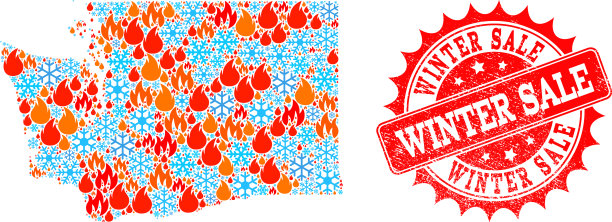 华盛顿州的火焰和雪的马赛克地图图片下载